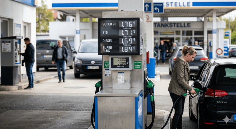 Ölpreis Tankstelle in Deutschland mit Kraftstoffpreisen auf der Anzeigetafel