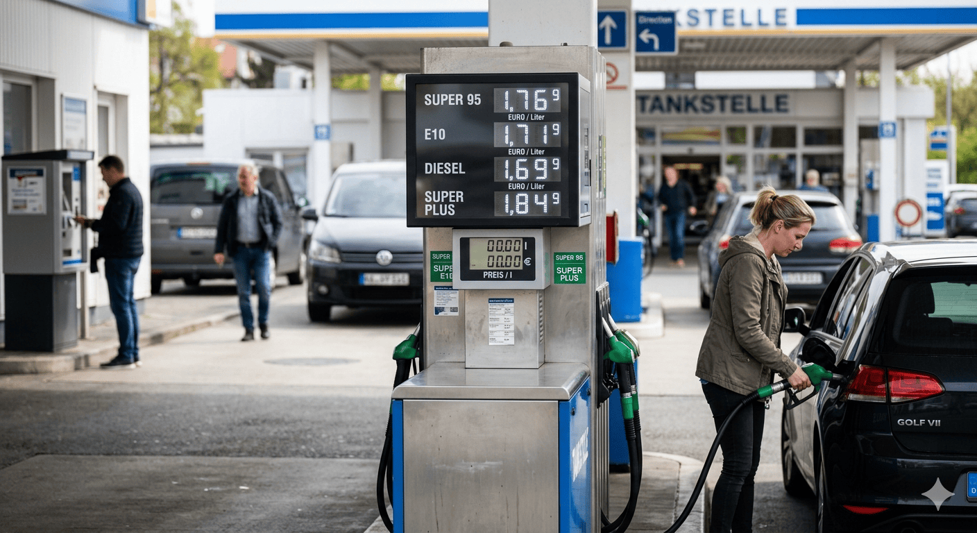 Ölpreis Tankstelle in Deutschland mit Kraftstoffpreisen auf der Anzeigetafel