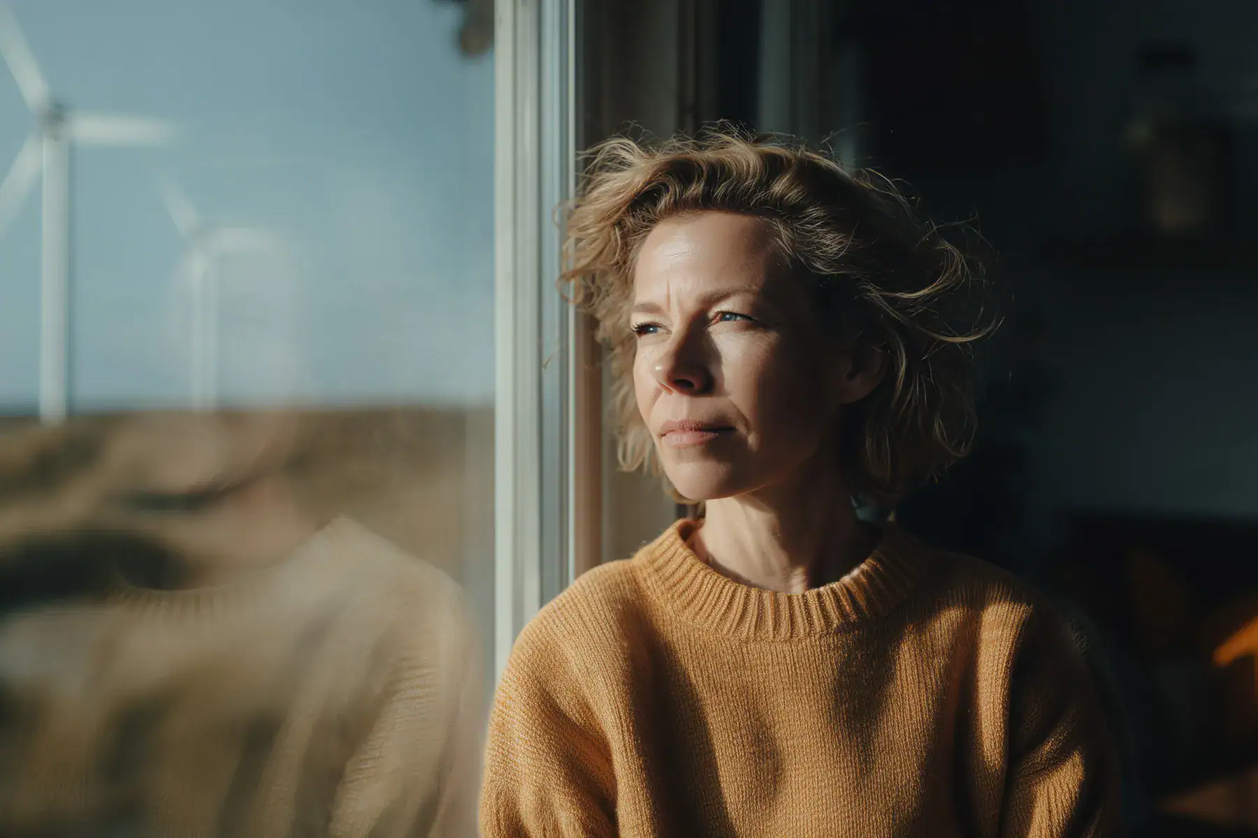 LichtBlick Frau guckt aus Fenster